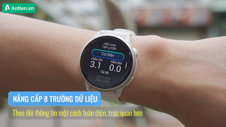 Vivoactive 6 hiển thị đến 8 trường dữ liệu cùng lúc, giúp bạn nắm bắt thông tin toàn diện, nhanh chóng