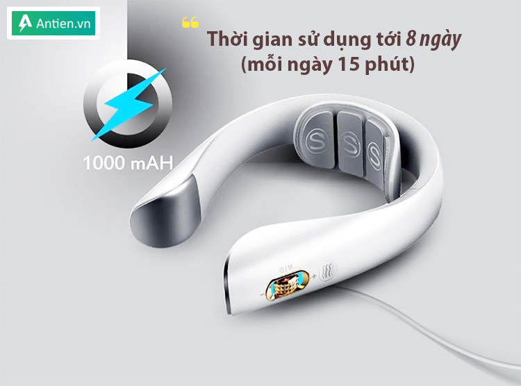 Thời lượng pin 8 ngày trên máy mátxa giúp bạn thoải mái thư giãn, ít bị gián đoạn