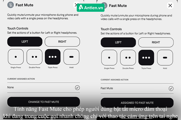 Tính năng Fast Mute cho phép bật tắt micro đàm thoại chỉ với 1 thao tác