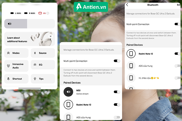 Kết nối đa điểm với tính năng MultiPoint Pairing khi kết nối với ứng dụng Bose