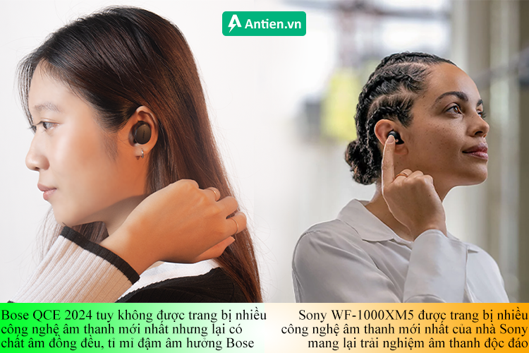 Bose QCE 2024 với chất âm đồng đều trong khi Sony WF-1000XM5 mang lại trải nghiệm âm thanh độc đáo