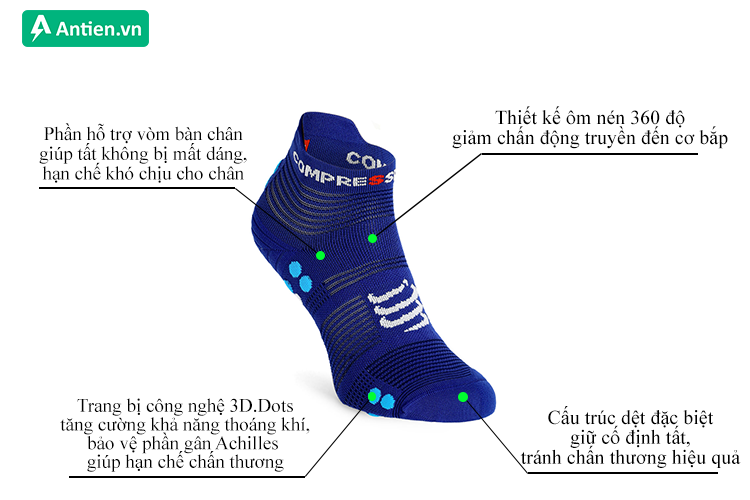 Công nghệ 3D.Dots tăng cường thoáng khí và bảo vệ chân khỏi các chấn thương khi tập luyện