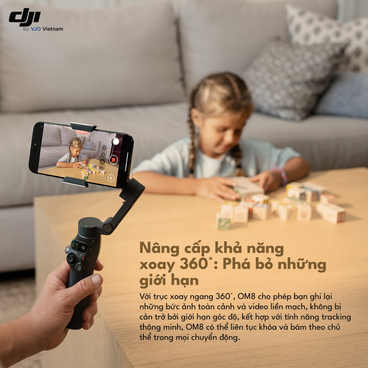 DJI Osmo Mobile 8 nổi bật với khả năng xoay 360 độ và quay góc thấp