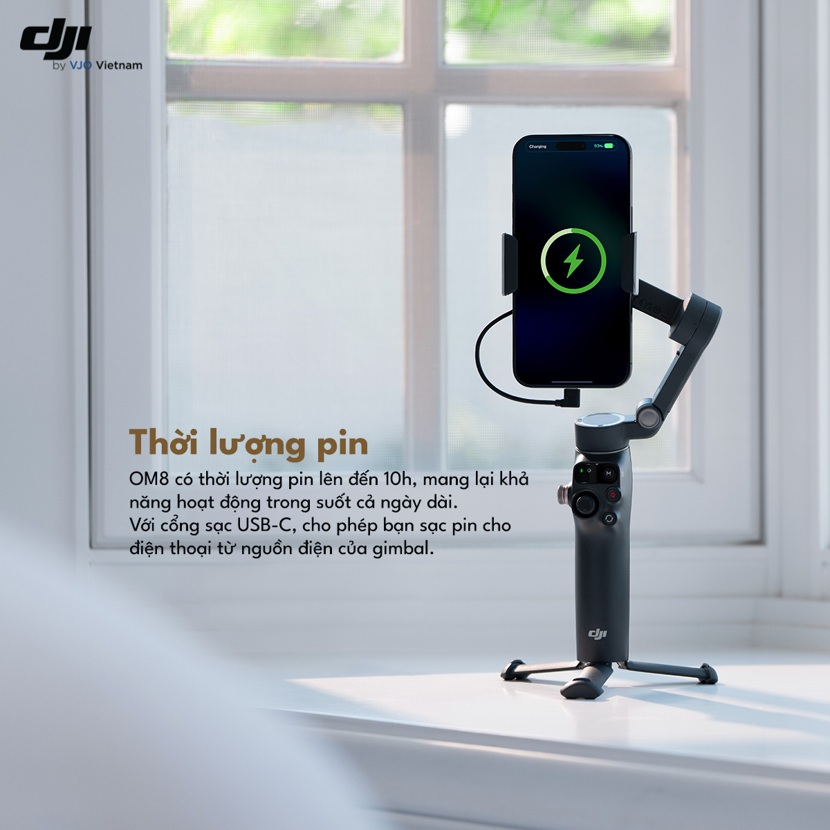 Thời lượng pin của DJI Osmo Mobile 8 đáp ứng tốt nhu cầu sử dụng cả ngày