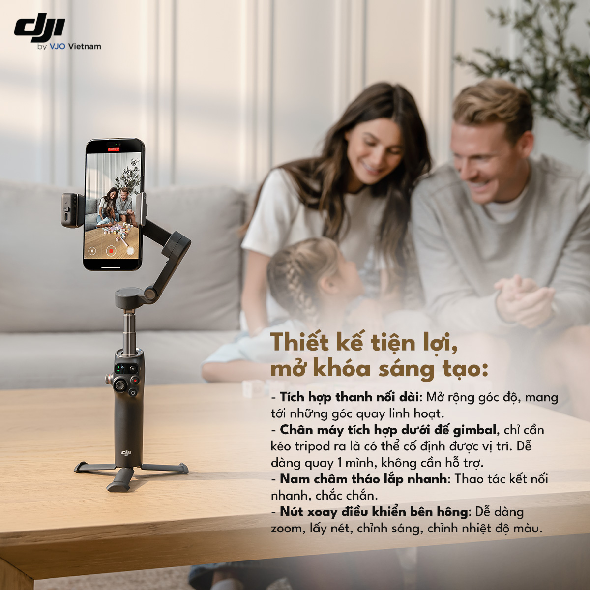 Thiết kế tiện lợi của DJI Osmo Mobile 8 dành cho người dùng hiện đại