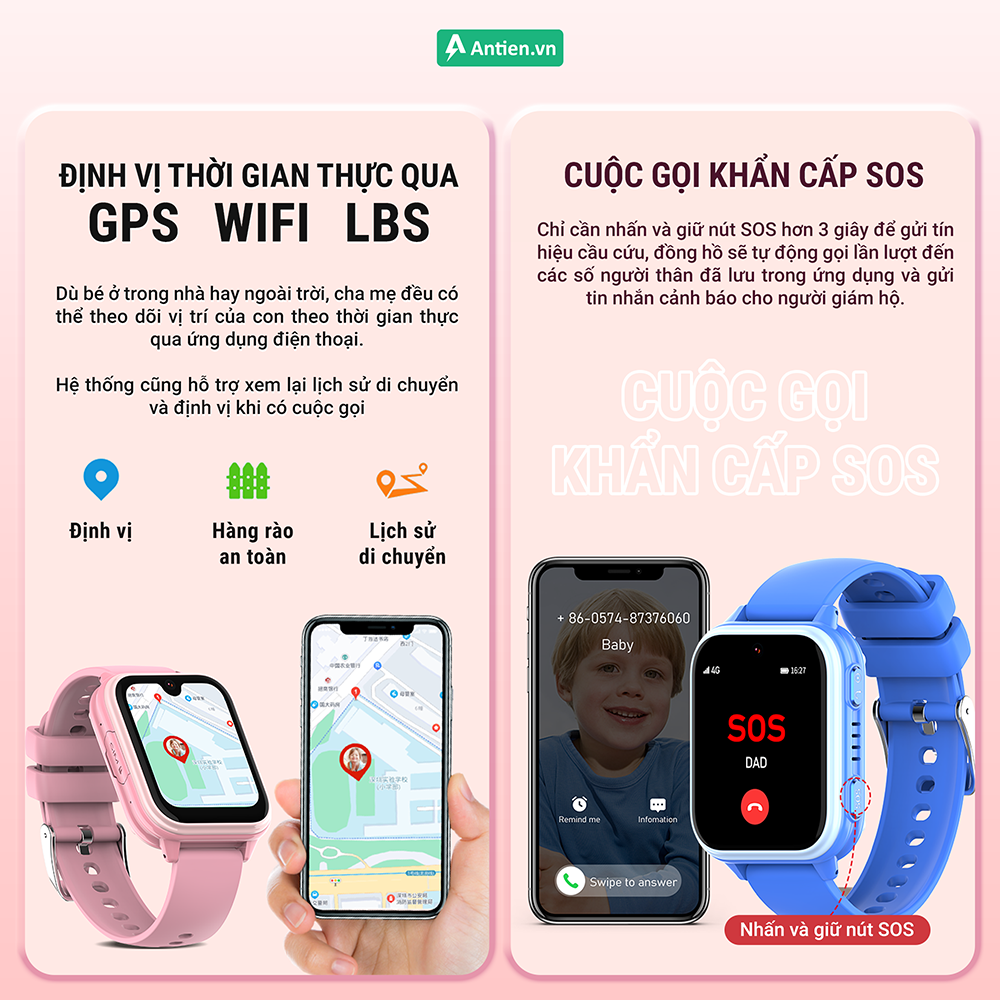 Định vị chuẩn GPS, WIFI, LBS và cuộc gọi khẩn cấp SOS