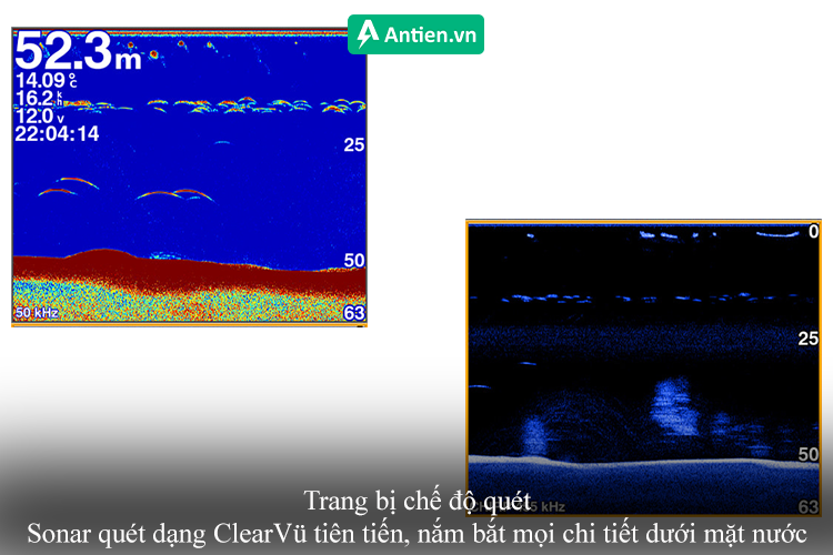 Tích hợp chế độ Sonar ClearVü tiên tiến giúp hiển thị rõ ràng ngay cả cấu trúc đáy