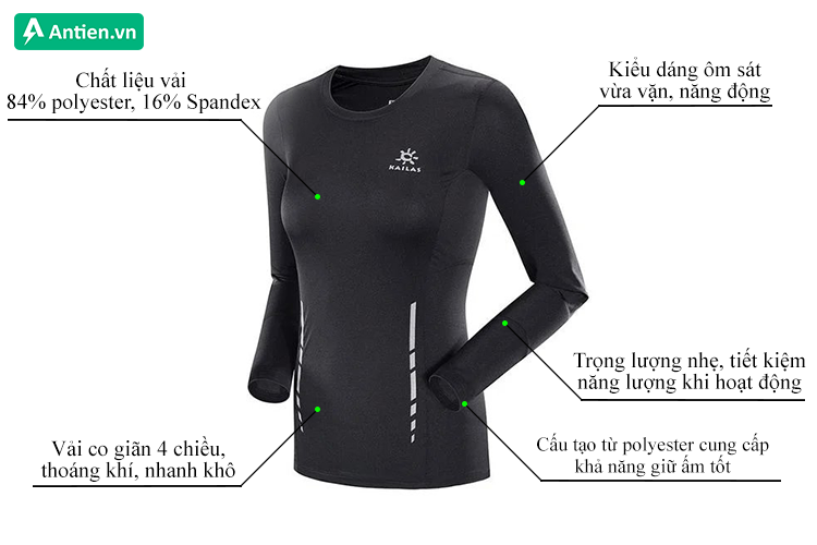 1 số thông tin áo thun bó thể thao nữ Kailas Ice Cool-sleeves Baselayer