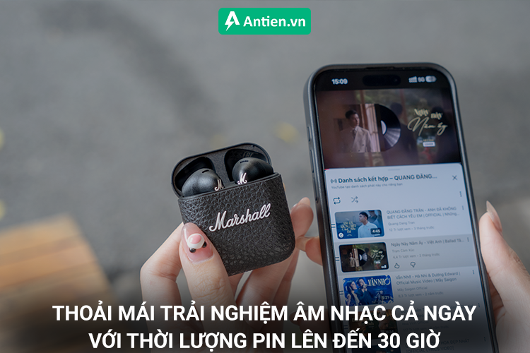 Thoải mái tận hưởng âm nhạc cả ngày vơi thời lượng pin lên đến 30 giờ