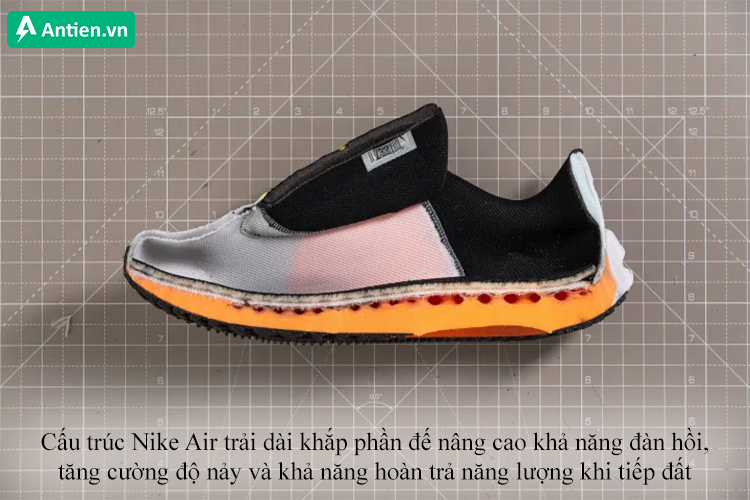 Cấu trúc Nike Air nâng cao khả năng đàn hồi, tăng cường độ nảy và chuyển hóa năng lượng