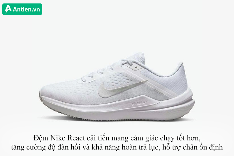 Đệm Nike React mang lại cảm giác đệm ổn định, hỗ trợ chân khi chạy tối đa