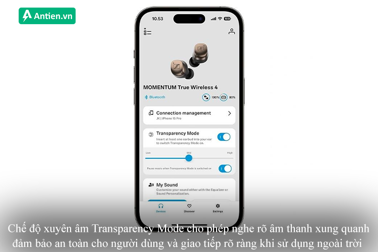 Chế động xuyên âm Transparency Mode cho người dùng giao tiếp dễ dàng mà không cần tháo hay dừng nhạc