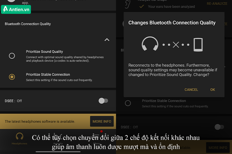 Chuyển đổi giữa 2 chế độ kết nối Bluetooth giúp âm thanh luôn được mượt mà, ổn định