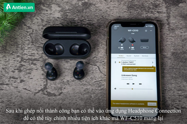 Sony WF-C510 có thể kết nối với ứng dụng Sony|Headphone Connection