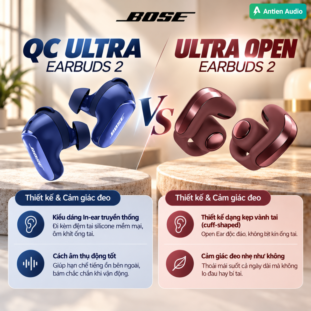 SO SÁNH BOSE QC ULTRA EARBUDS 2 VS ULTRA OPEN EARBUDS 2