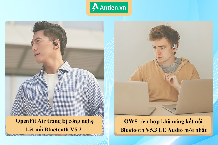 OpenFit Air trang bị chip kết nối phiên bản V5.2 còn ở OWS 2 là công nghệ Bluetooth V5.3