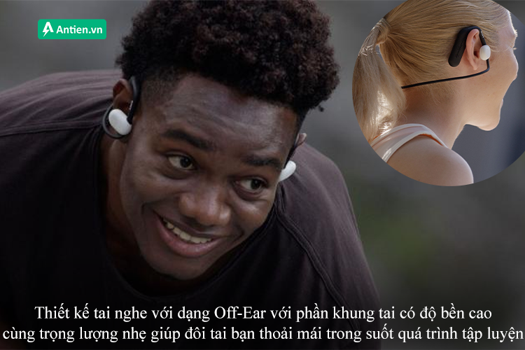 Thiết kế với kiểu dáng Off-Ear cùng trọng lượng nhẹ giúp cảm giác đeo thoải mái suốt thời gian tập luyện