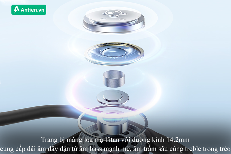 Trang bị driver mạ titan có đường kính 14.2mm cung cấp chất âm đầy đặn