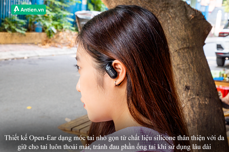 Thiết kế Open-Ear dạng móc tai tạo độ thoải mái tối đa khi tập luyện