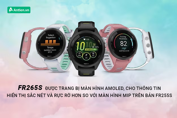 Garmin FR265S cho khả năng hiển thị sắc nét, sống động với màn hình AMOLED