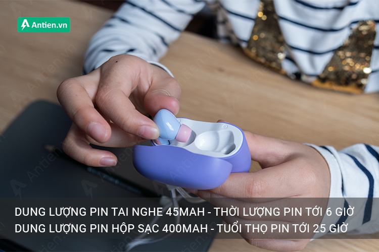 Thời lượng pin tới 6h giúp trẻ thỏa sức thưởng thức nhạc, học tiếng Anh mọi lúc mọi nơi