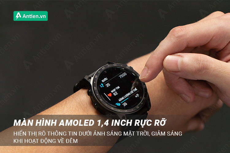 Màn hình AMOLED giúp hiển thị thông tin rực rỡ, sống động trên cổ tay