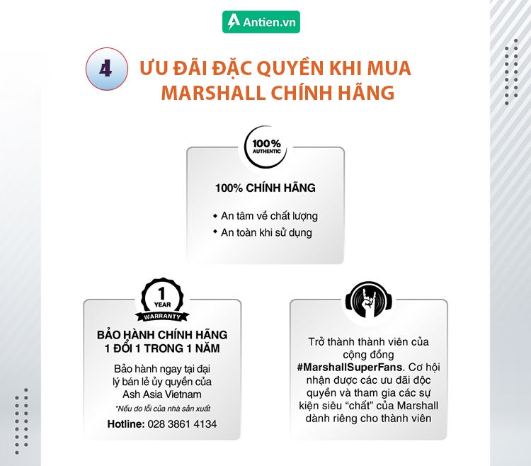 Khi mua Marshall chính hãng người dùng sẽ được hưởng rất nhiều ưu đãi đặc quyền riêng