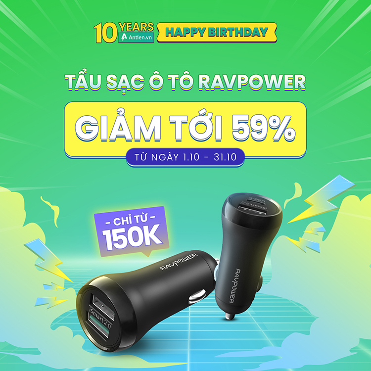 Giảm tới 59% tẩu sạc oto Ravpower chính hãng