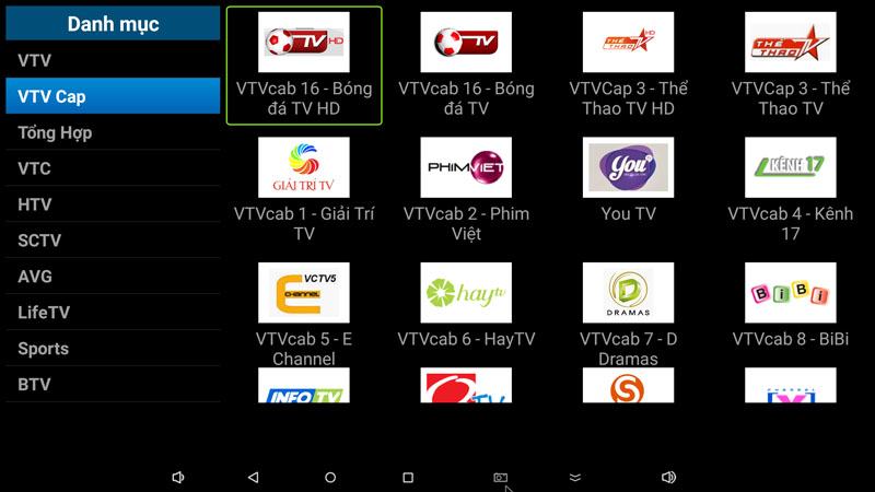 flytv ung dung xem truyen hinh tivi online mien phi cho android tv box flytvbox - nhom kenh VTV Cap